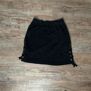 Black Lace-Up Mini Sweat Skirt